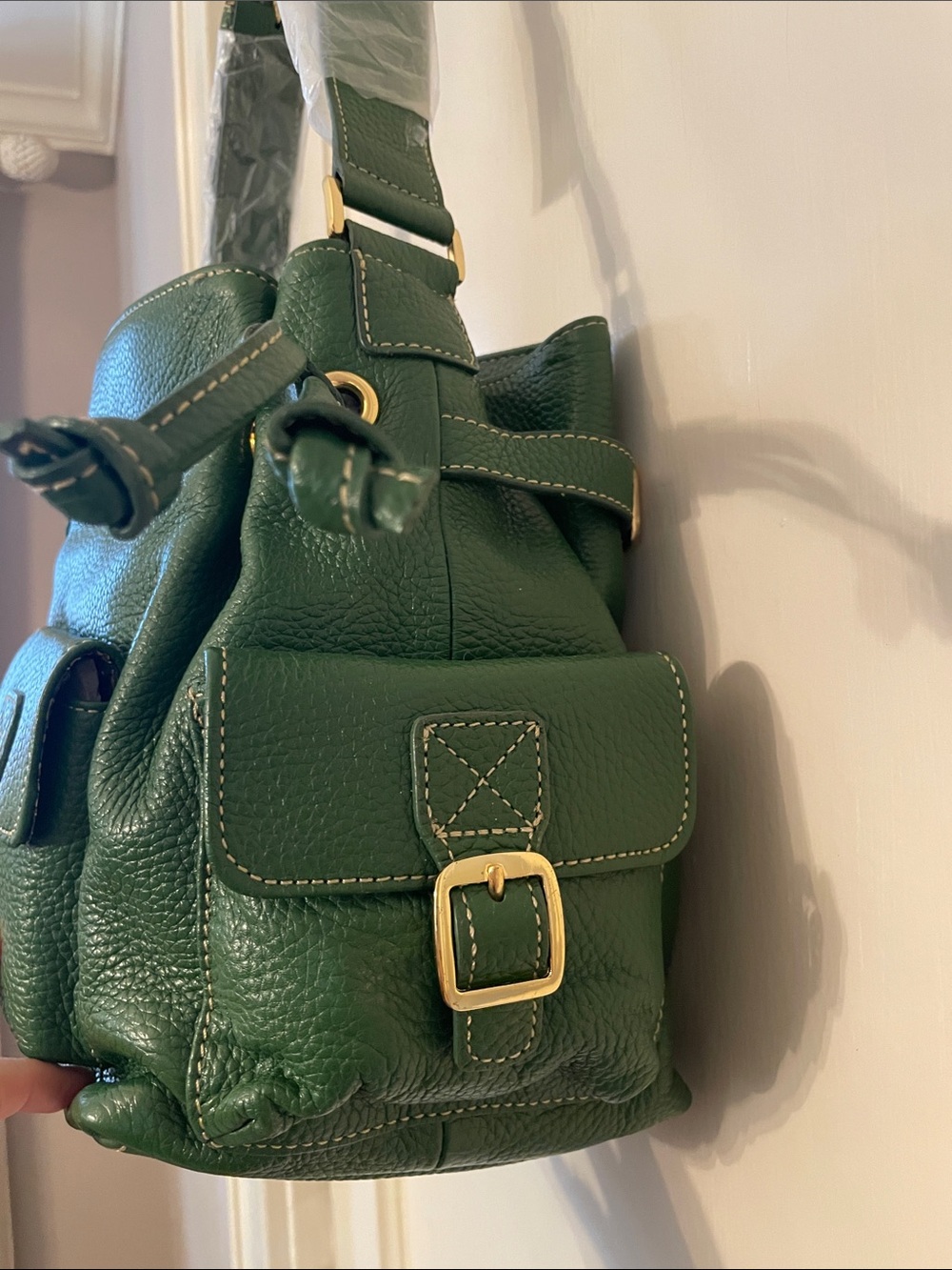 Maxx New York Green Pebbled Leather Shoulder Bag with Gold Hardware - Picture 3 of 10